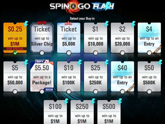 PokerStars запустил Spin & Go с бай-ином $0.25 и джекпотом в $1,000,000
