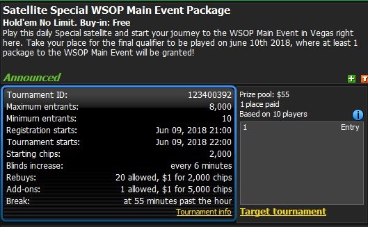 Satellite Special WSOP Main Event Package
