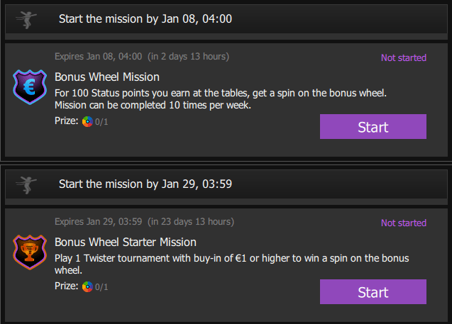 Titan Poker Bonus wheel mission