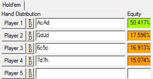 вероятность победы AA против трех игроков 50%