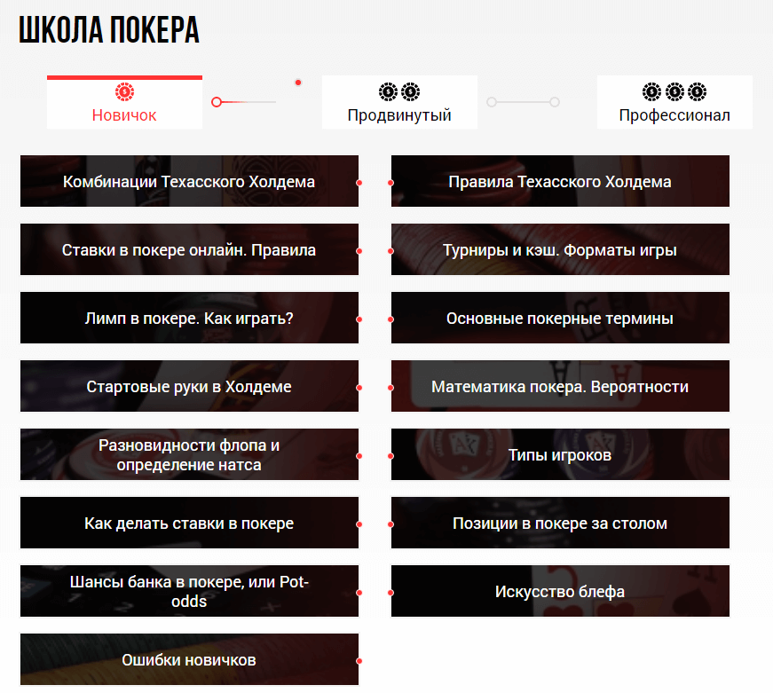 Категории бесплатного материала Академии покера